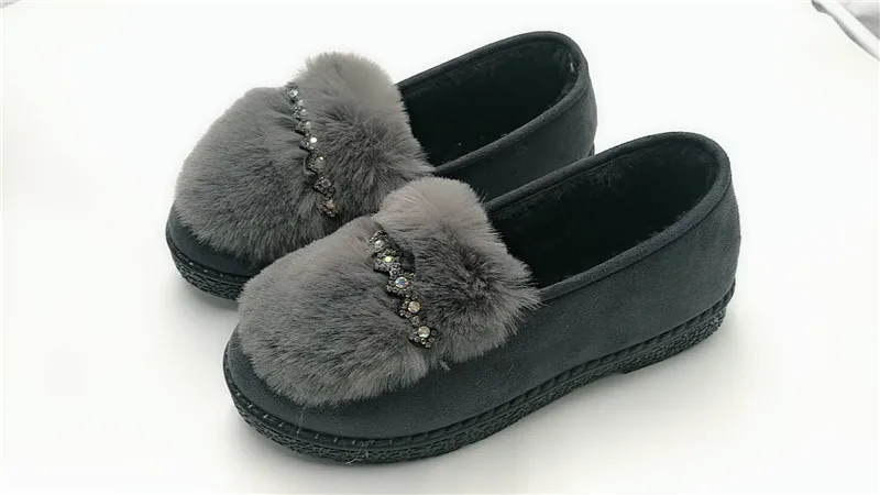ZJVI/ женские модные теплые меховые туфли на плоской подошве с круглым носком; сезон осень; женские черные пикантные повседневные туфли на плоской подошве; лоферы - Цвет: Серый