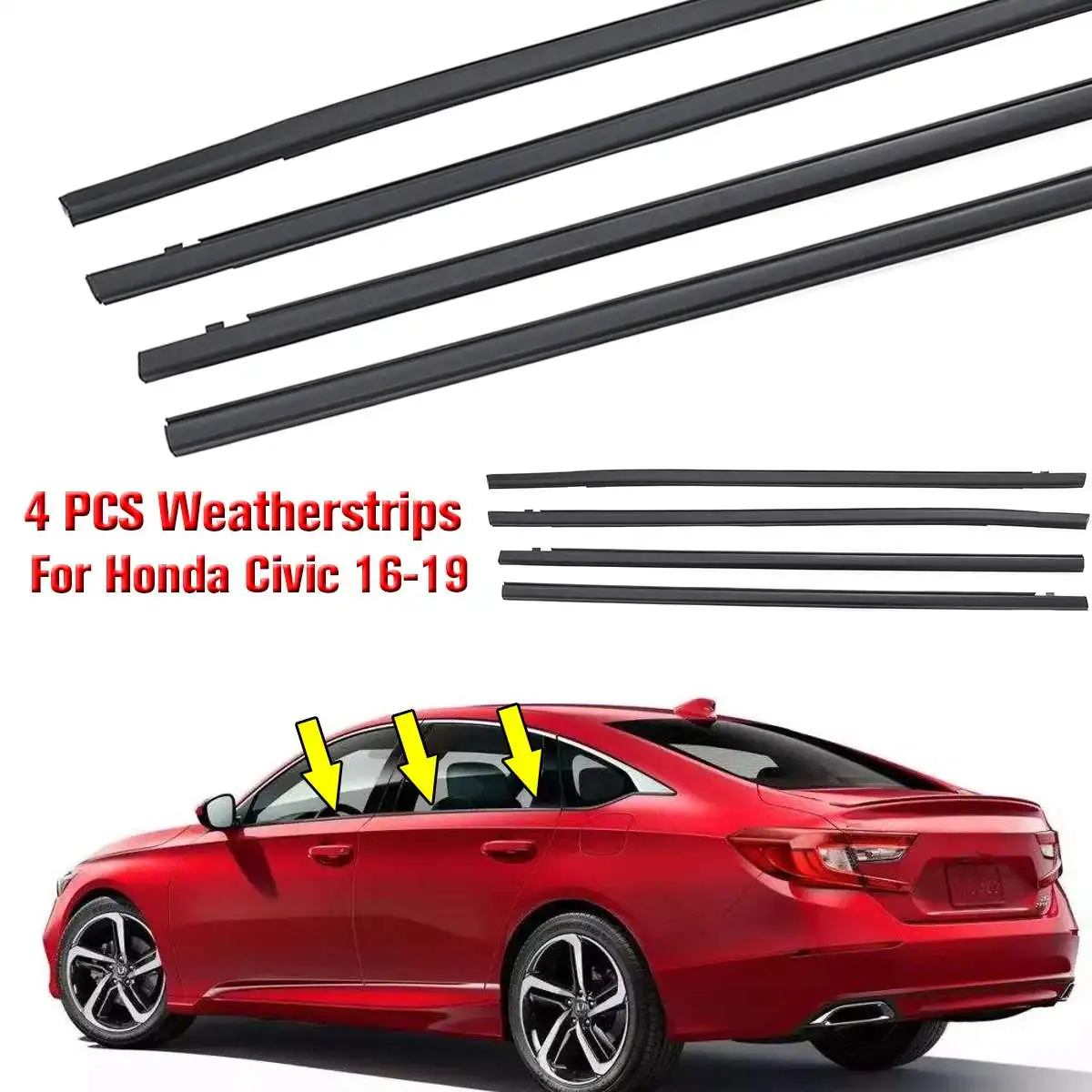 

NEW 4PCS Car Outside Window Moulding Trim Weatherstrip Seal Belt Weather Strip Fit for Honda for Civic 2016-2019