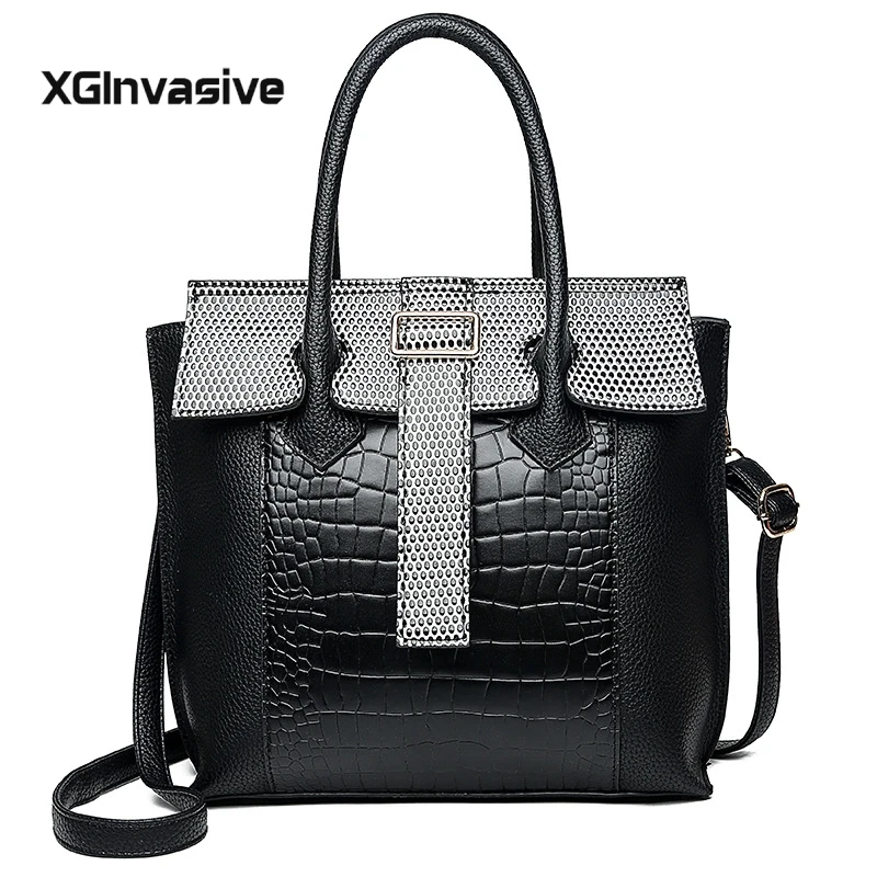 

New Quality PU Leather Women Hand bags Crocodile pattern Tote bag Lock Shoulder Messenger Bags Retro Fashion Female Square bag
