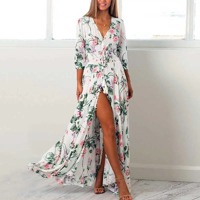 Путешествия белое платье-макси с цветочным принтом летнее платье с ...