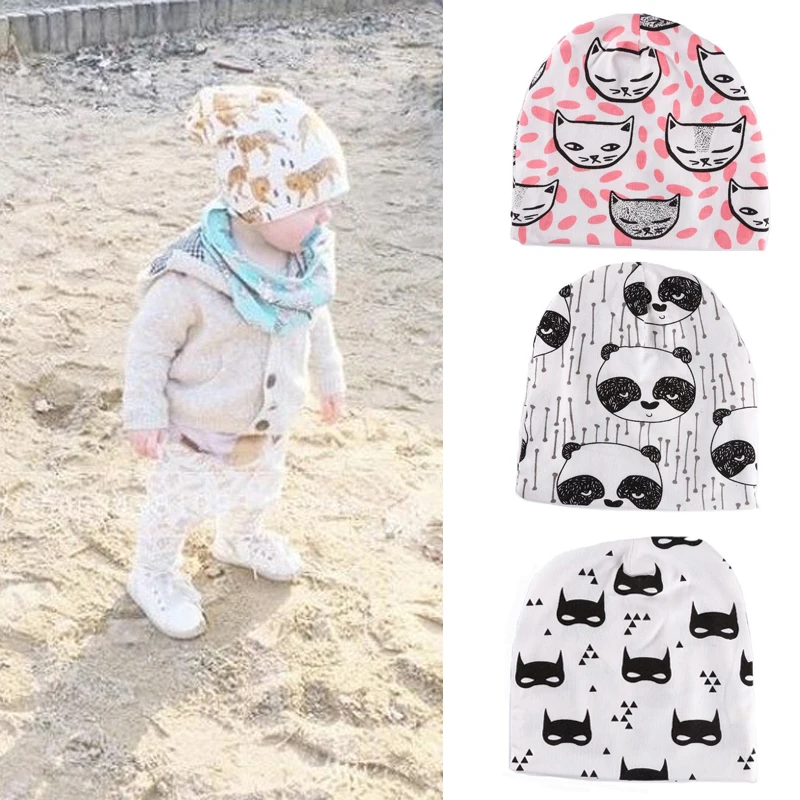 

Spring Autumn Cotton Baby Beanie Hats Cartoon Print Newborn Hat Elastic Toddler Infant Cap For Girls Boys Children outwear DS39
