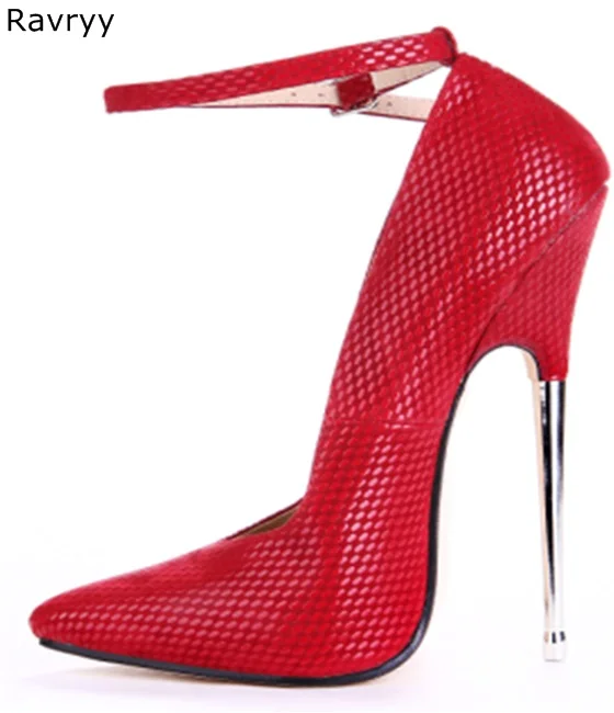 

Woman red high heel Pointed Toe Sexy Pumps 16CM metal Thin heel female dress shoes stiletto heels OL out fits club party shoes