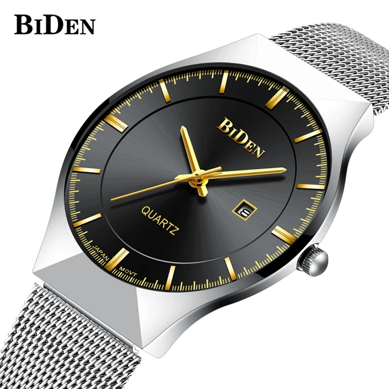 

BIDEN Top Brand Luxury Male Wrist Watch Men Military Sport Clock Mesh Steel Strap Mens Watches Date Business Quartz Clocks