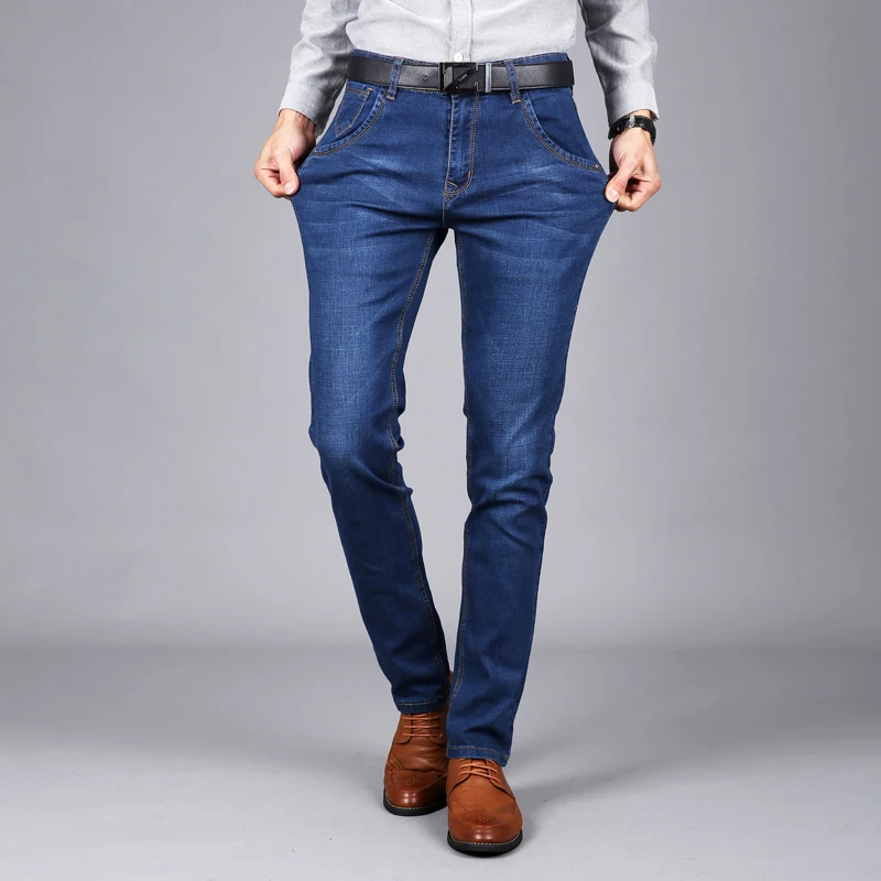 Джинсы мужские тонкие эластичные классические Брендовые брюки Slim Fit синие