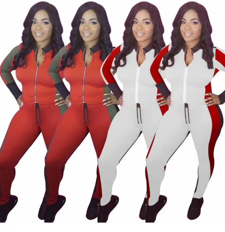 

2018 autumn and winter new style, fashionable European and American style, color matching sports leisure two-piece set