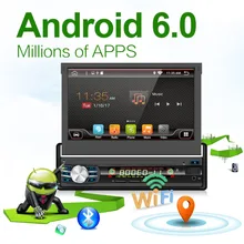 Car Radio 1 din Android 6.0 Wifi Autoradio Stereo Player Universal GPS Navigation Retractable Screen Bluetooth+Free camera usb