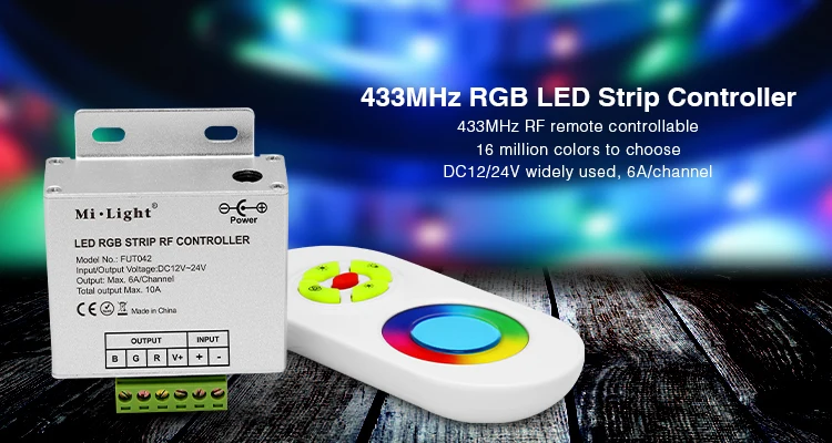 

Mi.Light FUT042 DC12V DV24V 433MHz RGB LED Strip controller with RF remote max 10A for 5050 3528 2835 RGB led strip light tape