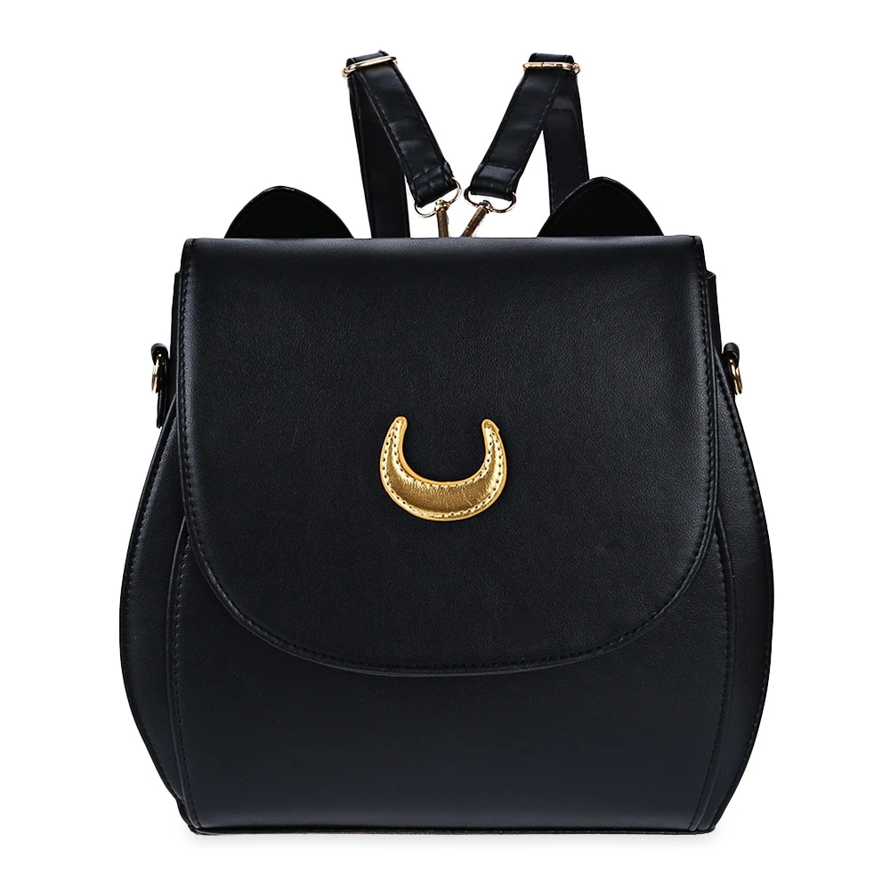 Korean Women Backpack PU Leather Sailor Moon Backpack Multifunction Black White Luna Cat Ladies Backpack Girls Travel Back Pack