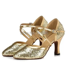 New Free Shipping Gold Glitter Closed Toe Dance Shoe Ballroom Salsa Latin Waltz Tango Bachata Dancing Shoes ALL Size