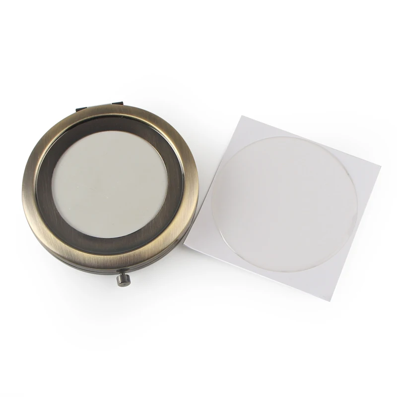 Старинное Латунное цветное карманное зеркало 70 мм металлическое круглое компактное зеркало верхнее полое косметическое зеркало с 58 мм Эпоксидной Наклейкой DIY Kit - Цвет: Brass Color