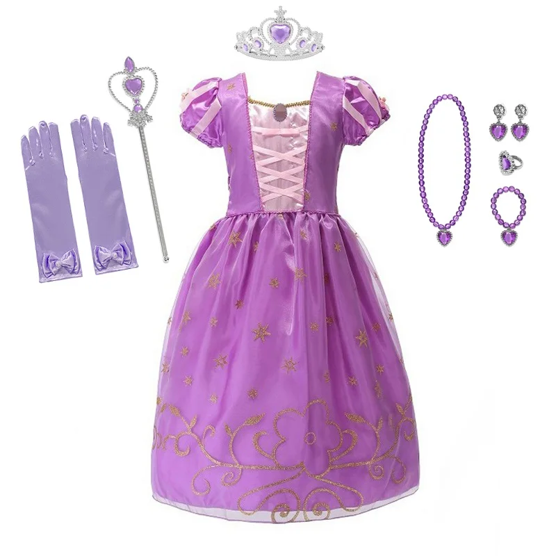 Girls Princess Rapunzel Dress up Costume Children Fairy Tales Cosplay Party Outfit Kids Halloween Birthday Fantasy Clothes | Детская