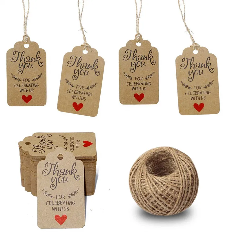 100XKraft Paper Hang Tags Wedding Party Favor Label thank you Gift CardsHGUK 
