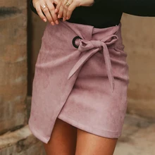 Высокая талия с поясом Юбка из замши Женская Весенняя Асимметричная облегающая Эротичная миниюбка уличная Женская юбка