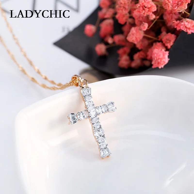 Роскошное ожерелье LADYCHIC с подвеской в виде креста кристаллами для девушек и