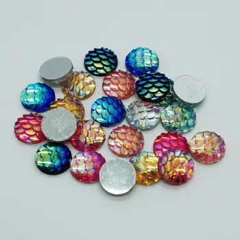 

50PCS/lot Round 10MM Fish Scales Style Flat Back Resin Cabochons Cameo for Make Bracelet Necklace Women Earring Brooch Supply