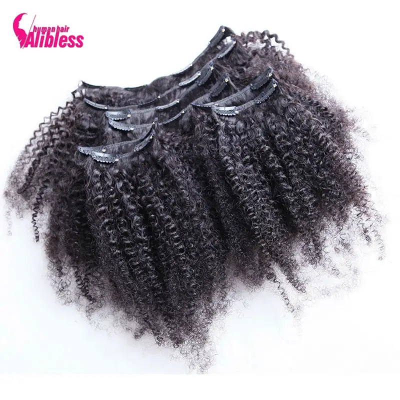 

Clip In Human Hair Extensions 8pcs/set Brazilian African American Clip In Human Hair Extensions Clip Ins Curl Coily 4B 4C 120g