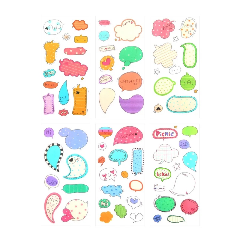 6 Sheets Cute Dialog Adhensive Stickers Notebook Album DIY Decoration