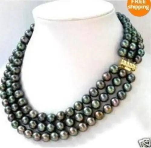

Hot sale new Style >>>>>3 row 8-9MM Black akoya Pearl Necklace Please wait Imag
