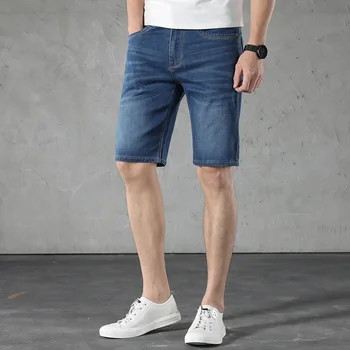 

Summer New Mens Slim fit Jeans Shorts Men Brand Casual Elasticity Blue Denim Short Jean Plus Size 46 48 Knee Length Jeans