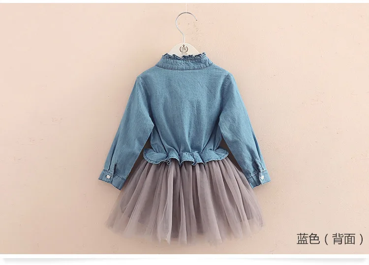 2018 Spring Autumn Children'S Clothing American Style Crew Neck Long Sleeve Baby Kids Princess Girl Denim Lace Patchwork Dress (7)