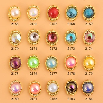 

100Pcs 20 Choices Gold Alloy Finger Nail Strass Manicure Tips Round Pearl Rhinestones Charms 3D Nail Art Decorations 2165-2184