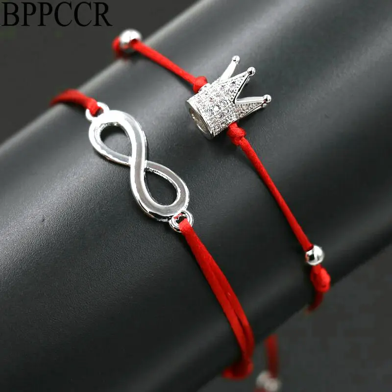 BPPCCR 2pcs/set Digital 8 Infinity Braid Women Bracelets Imperial Crown Lucky Lovers Couples Red String Rope Thread Pulseira | Украшения и