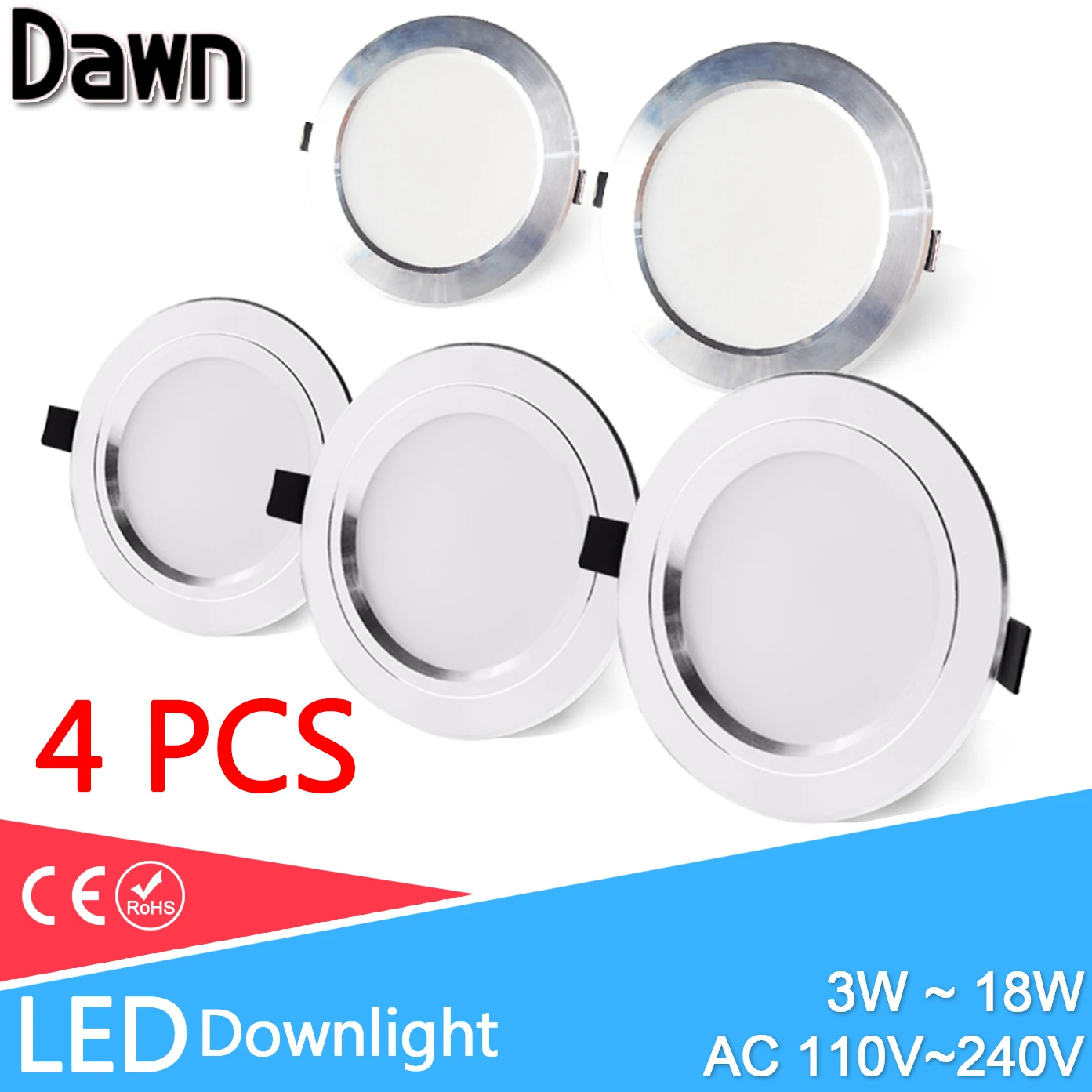 4pcs Ultra Thin LED Downlight 110V 220V Round LED Ceiling Recessed Spot Light Down Light 3W-18W 7W 9W 10W 12W 15W