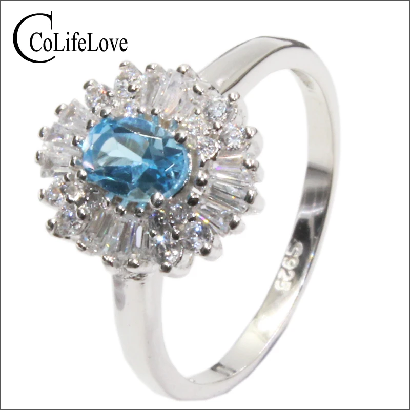 Elegant silver topaz ring for party 4 mm * 6 0.4 ct natural sky blue real 925 sterling jewelry | Украшения и аксессуары