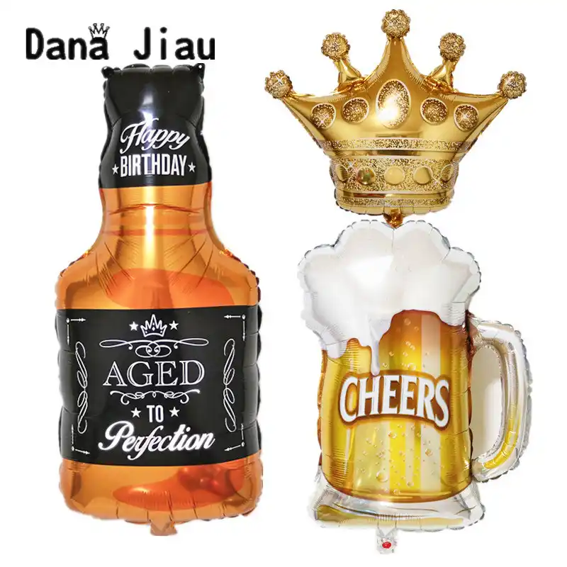 Grand Or Couronne Whisky Bouteille Biere Tasse Feuille Ballon Barre Roi Bonne Annee Fete D Anniversaire Mariage Celebration Decoration Aliexpress