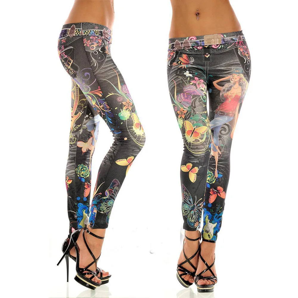 

Jeans Women 2019 Fashion Stretchy Leggings Skinny Floral Butterfly Painted Personality Denim Pantalon High Waist Pants
