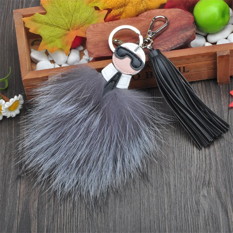 New 2016 Real Fox Fur Inspired Lafayette Keychain Keyring Trinket with Leather Tassel doll Monster charms