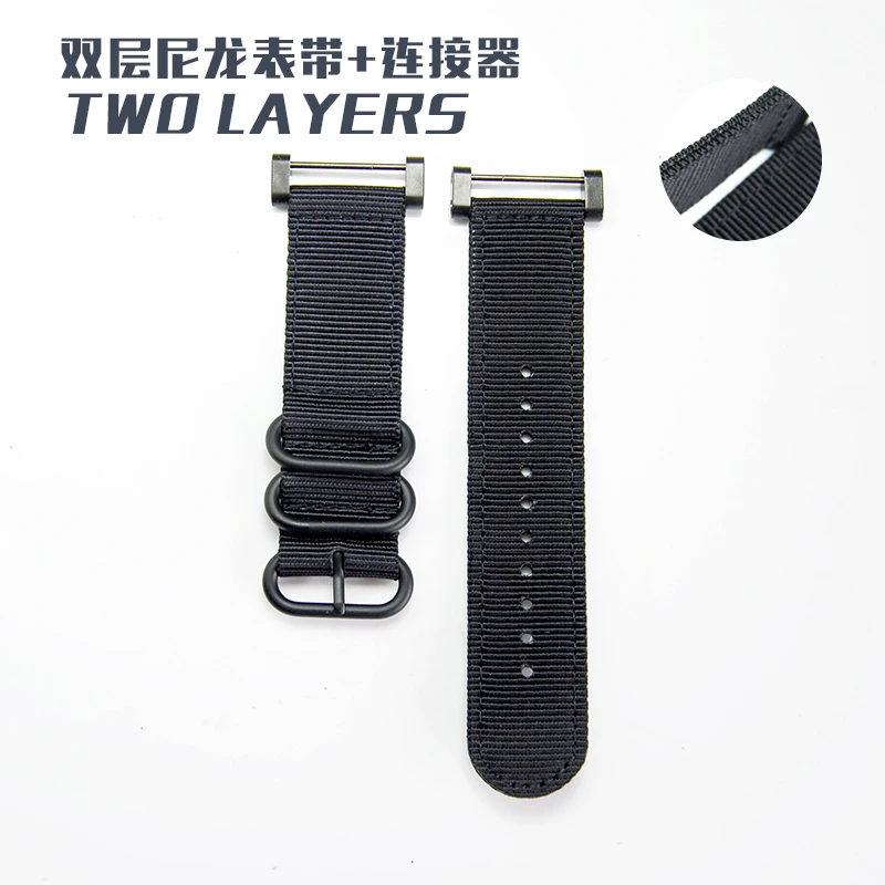 Two layers Watch Band 24MM Black Nato Nylon Strap+Adapters+ Tools For