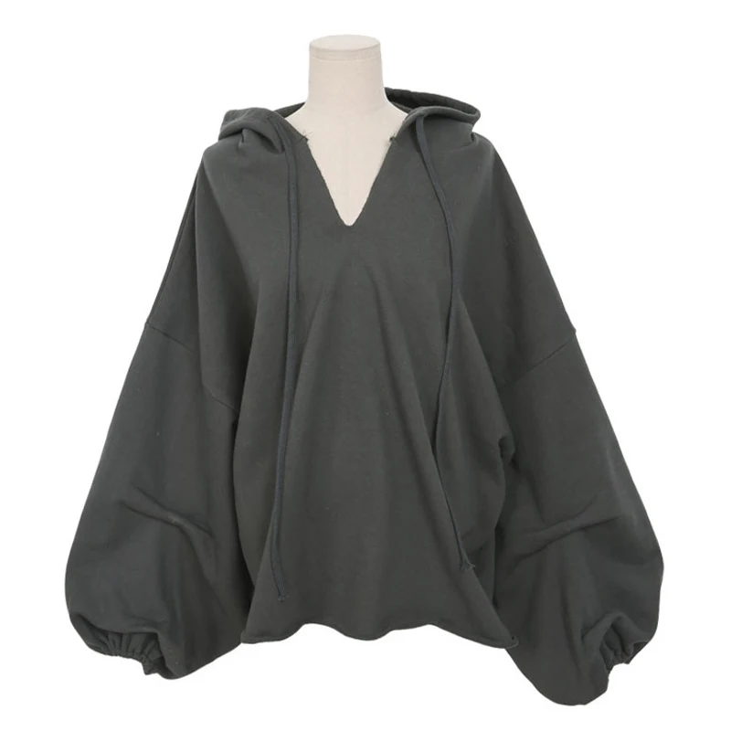 

[EWQ] 2019 Spring Autumn New Pattern Casual Style Long Sleeve Hooded Collar Solid Color Patten Loose Hooded Collar T-shirt AF360