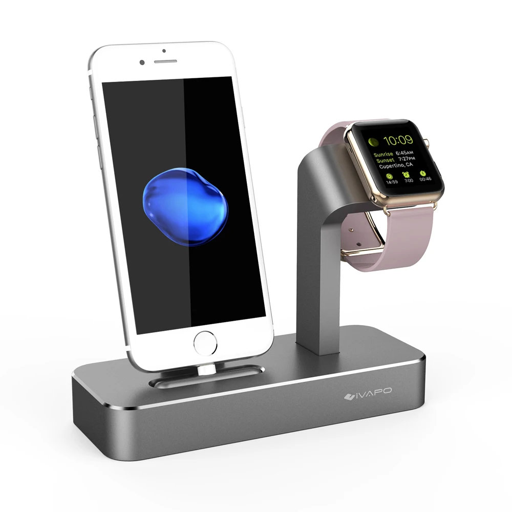 IVAPO для iPhone Зарядное устройство Apple Watch Series 3/2 8 Plus/7 Plus стойки Solid Алюминий зарядная