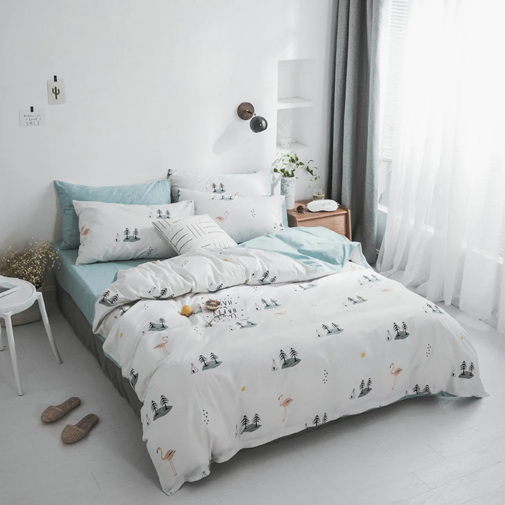 

Papa&Mima little sapling print bedding set 100% Cotton Queen size flat sheet pillowcases duvet cover sets dropshipping