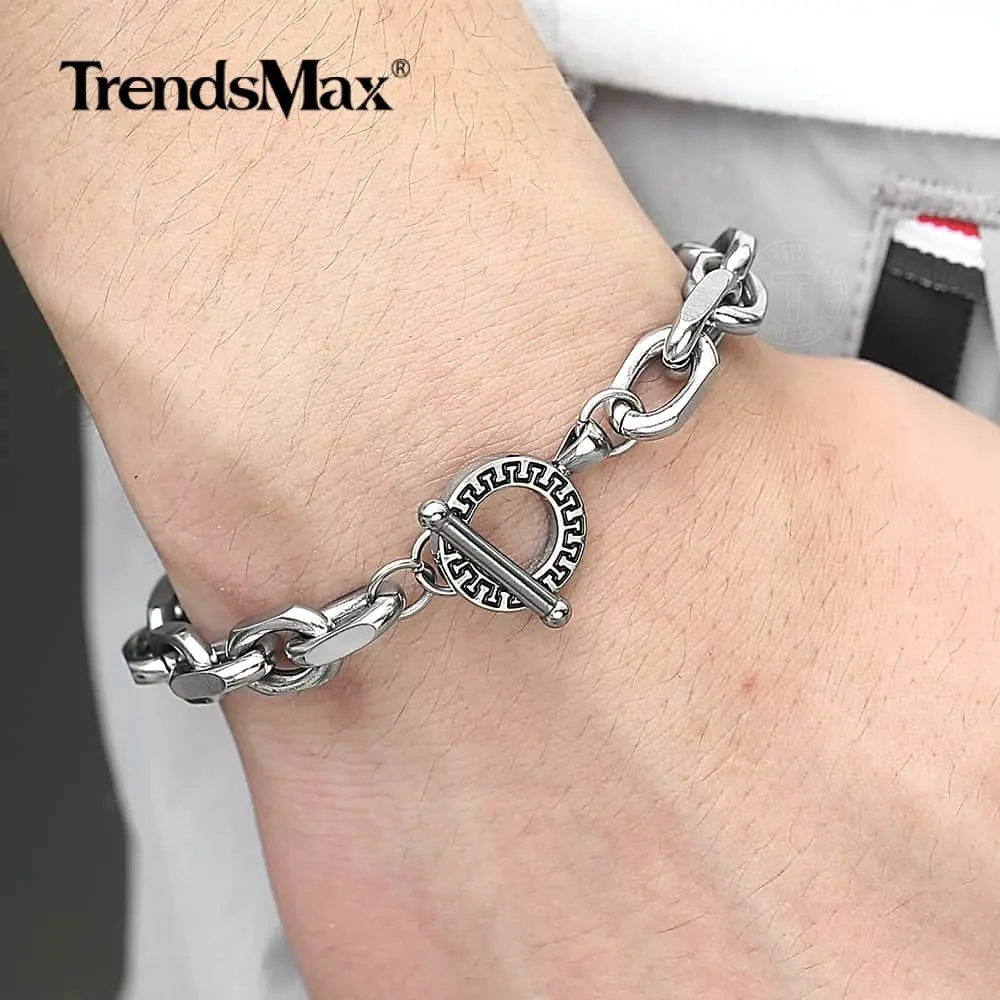 

Trendsmax Mens Bracelet Chain Silver Stainless Steel Bracelets for Men Cable Link Chain Dropshipping Jewelry 8-9inch TBS00501