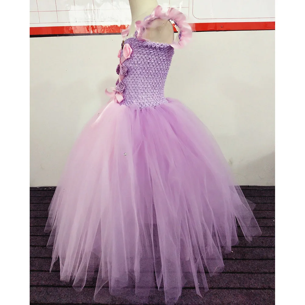 Элегантный костюм принцессы Софии; розовое платье Рапунцель на день рождения для девочек; нарядное платье-пачка длиной до щиколотки с цветочным узором для девочек на свадьбу; Vestido