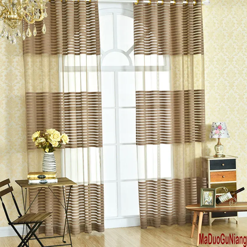 

Striped Sheer Voile Tulle Window Screening Blinds Gauze Curtains for Kitchen Cafe Hotel Balcony Living Room Decor Translucidus