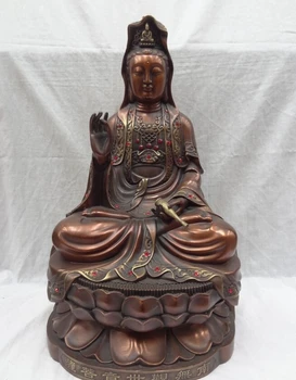 

USPS to USA S1584 19" China Bronze Buddhist Joss Lotus Kwan-Yin GuanYin Bodhisattva Pot Statue