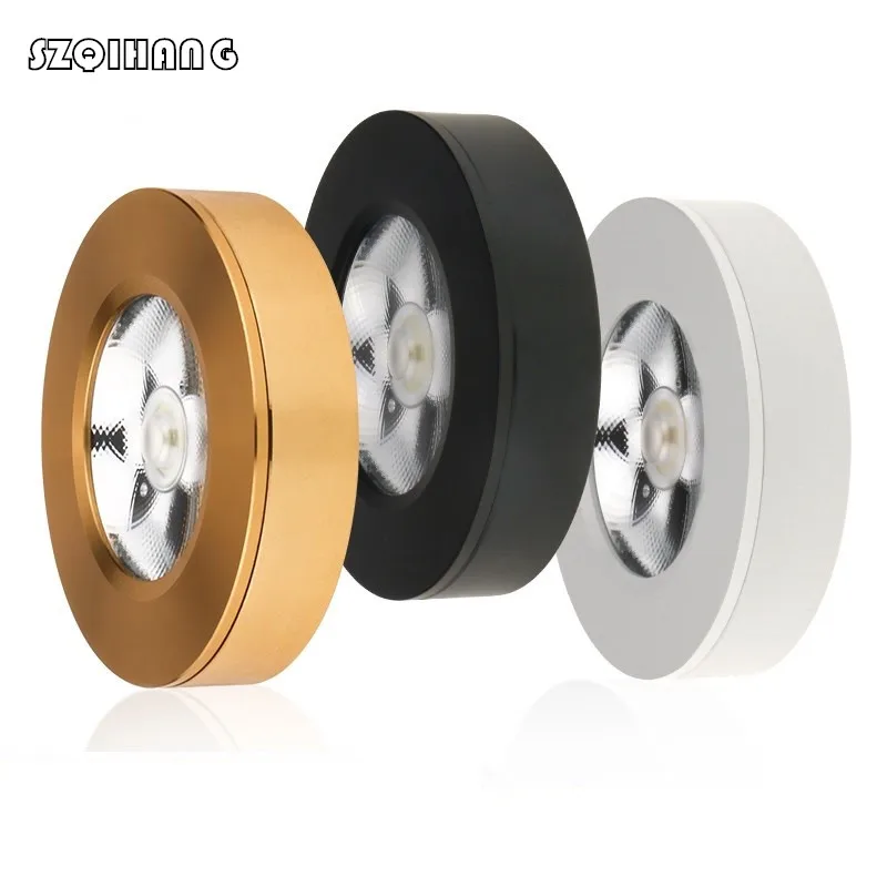 

7W 10W 12W COB LED puck light White/Black/Gold Shell ultra thin round LED under cabinet light kitchen lamp 85-265V None driver