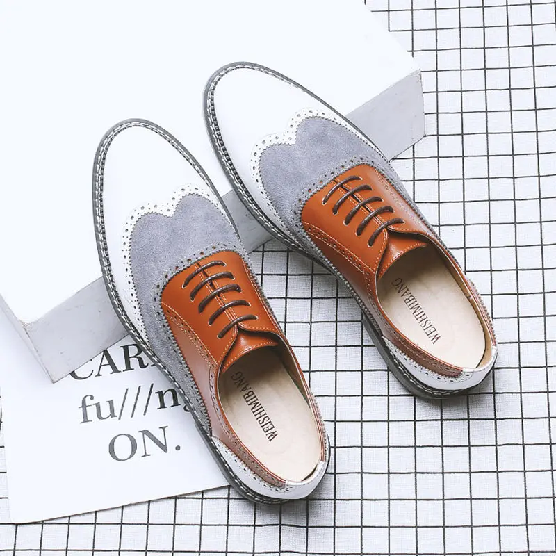 

2019 Spring Autumn New England Business Dress Shoes Men's Pointed Toe Vintage Carving Oxford Brogues Men Wedding Shoes