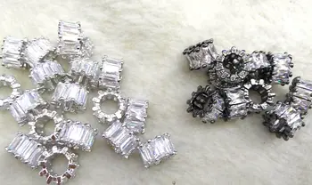 

12pcs Micro Pave Cubic Zirconia Beads 10mm Cilinder Beads Baget CZ Pave Beads Jewelry Spacer Diamond wheel heishi rose gold bead