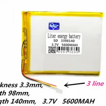 3 линии планшетный ПК емкость батареи 3398140 3,7 в 30100140 3098142 5600mA универсальный литий-ионный аккумулятор для планшетных ПК 8-10 дюймов