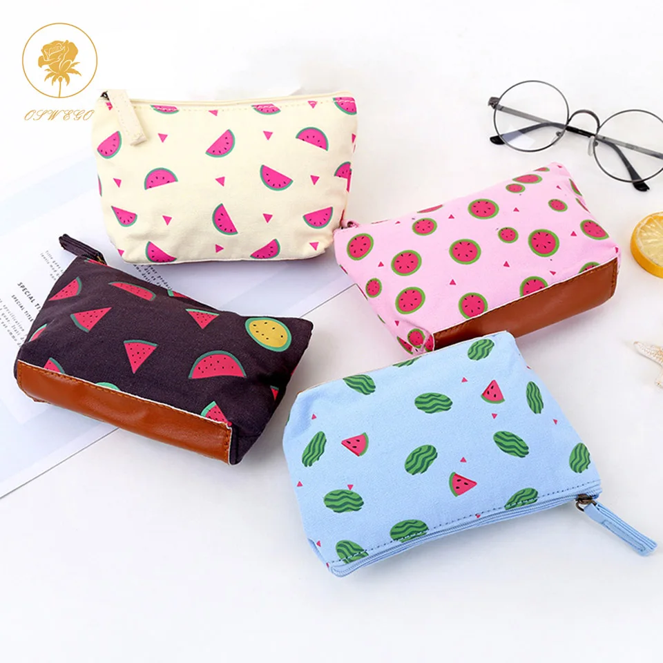

OSWEGO Canvas Coin Purse Summer Watermelon Printsing Zippers Portable Women Wallets Storage Bags Lovely Small Card Bags
