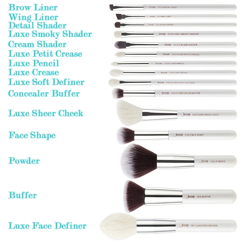 Pincéis de Maquiagem Jessup Escovas Pérola Branco - Prata Profissional Eyesader Fundação Corretivo Lápis Compõem Conjunto Escova T240 15 Pçs 6 Aplicador de sombra