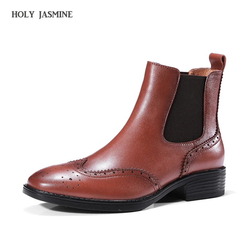 

2018 Spring/Winter Women's shoes Chelsea Boots,British Style Fashion Ankle Boots Black/Brown Brogues Soft Leather Casual Shoes