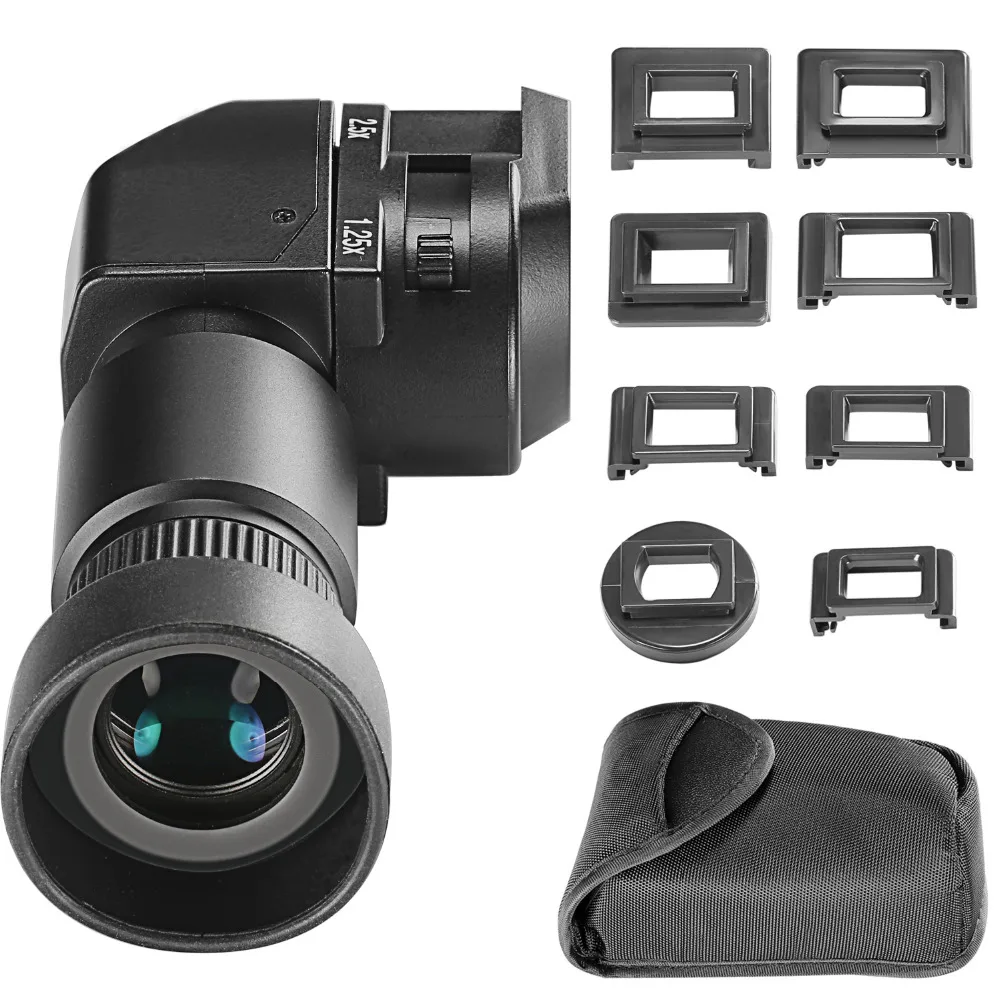 Neewer 1.25x 2.5x Right Angle Viewfinder with 8 Mounting Adapters for