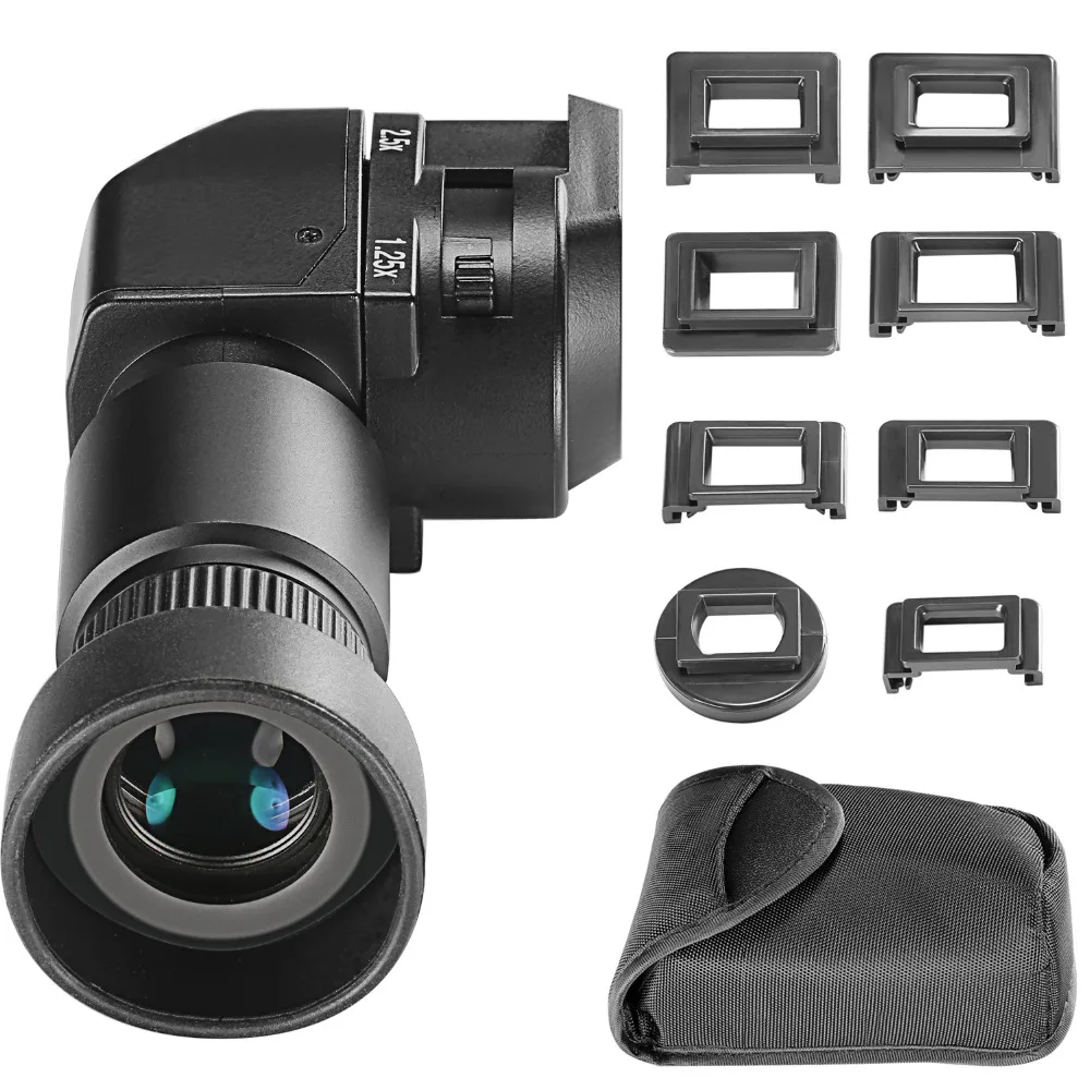 Видоискатель Neewer 1,25x-2,5x с прямым углом обзора и 8 адаптерами для Canon/Nikon/Pentax/Panasonic/Minolta/Leica/других SLR Видоискатель Neewer 1,25x-2,5x с прямым углом обзора и 8 адаптерами для Canon/Nikon/Pentax/Panasonic/Minolta/Leica/других SLR