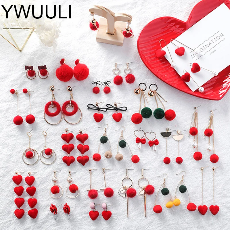 

Korean Fashion Long Tassel Love Heart Earrings For Women Red Ball Drop Dangle Earrings New Pendientes Brincos Christmas XE486