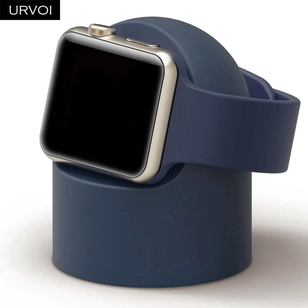 Держатель URVOI для apple watch, тумбочка для iwatch watchOS 5, держатель для ремонта, ПК, домашняя зарядная док-станция, круглая силиконовая - Цвет: Dark Blue